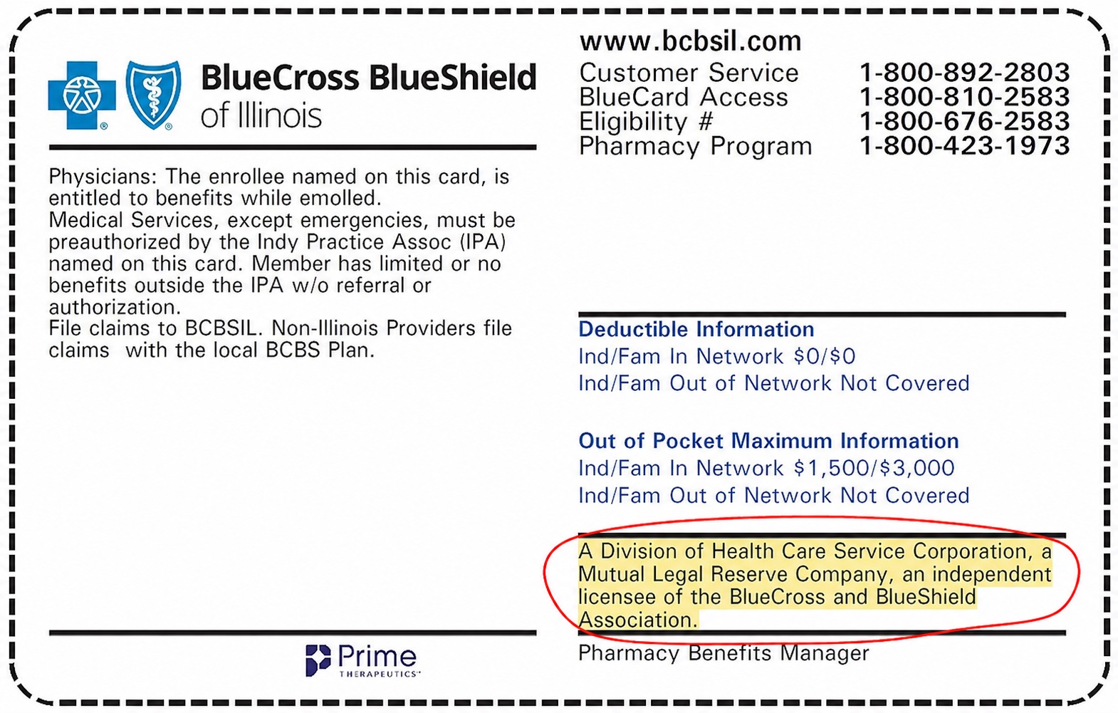 Fully insured member ID card example